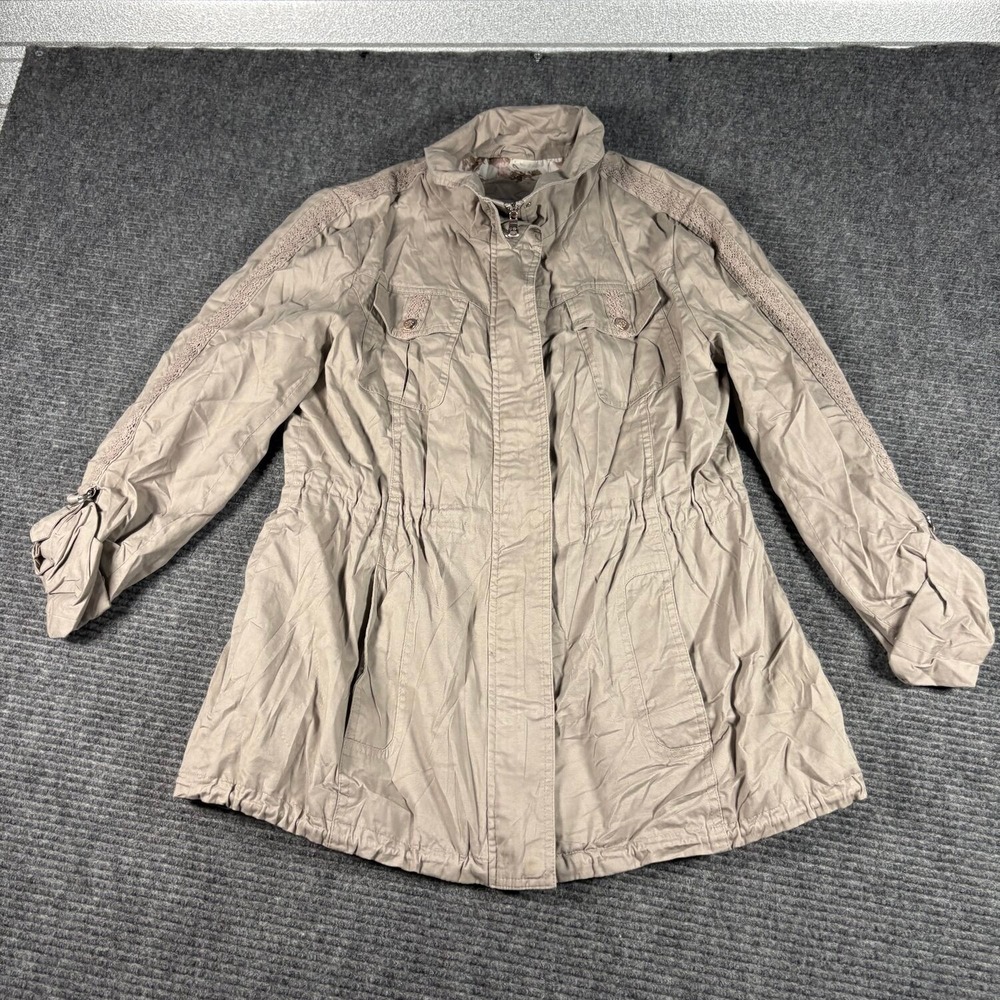 Jessica Simpson Utility Jacket Womens L Tan Excellent Lace Detail Anorak